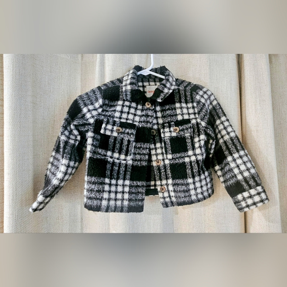 Cat & Jack Black and White Plaid Jean Jacket